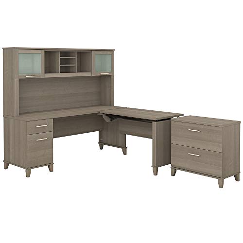 Bush Furniture Somerset 72W Sit to Stand L Shaped Desk with Hutch and File Cabinet