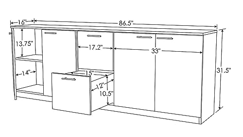 Zuri Furniture Reagan Modern White Office Storage Credenza