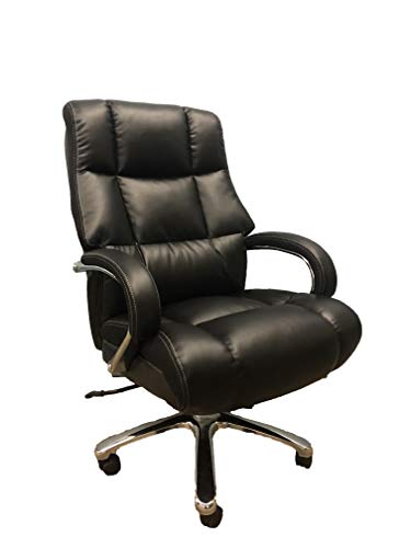 Big and Tall Comfort Executive Office Chair, Bonded Leather, Chrome arms with Extra Thick Padding. Heavy Duty Swivel and tilt, Supports up to 500 pounds Body Weight (Black)
