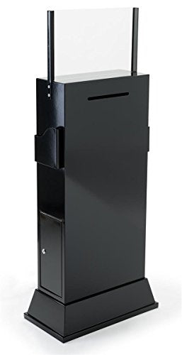 Steel Floor-Standing Ballot Box with Acrylic 17 by 11 Inch Sign Frame, Two Brochure Pockets - Black
