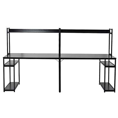 Mrs Bad Home Office Two Person Desk,Double Workstation Office Desk Writing Study Desk,Extra Long Computer Desk with Storage Shelf (Black)
