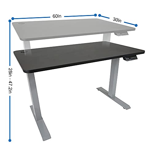 Electric Height Adjustable Workstation Standing Desk for Home Office with Pre-Set Memory LED Display Controller Black Top and Gray Legs 60 x 30 Inches