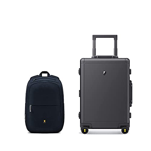 LEVEL8 Gibraltar 20" Aluminum Carry-On Luggage with Laptop Backpack - Dark Grey