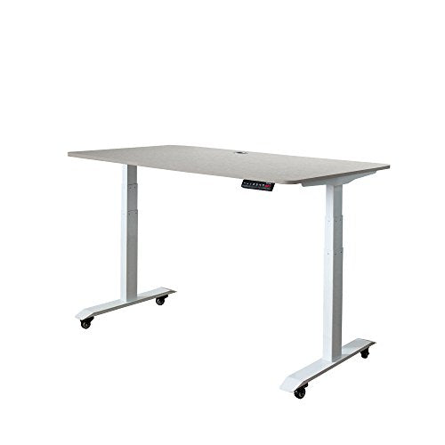 Caesar Hardware A3-52A Ergonomic 52-in 3 Memory Buttons LED Electric Automatic Height Adjustable Sit to Stand Work Office Desk with White Legs, Off White Maple