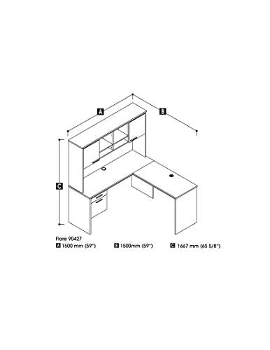 Bestar L-Shaped Desk with Dual Half Pedestal and Hutch - Flare