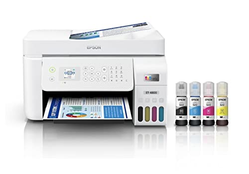Epson EcoTank ET-4800 Wireless All-in-One Supertank Color Inkjet Printer for Home Office, White - Print Copy Scan Fax - Voice Activated, 30-Sheet ADF, Ethernet - XPI Printer Cable Bundle
