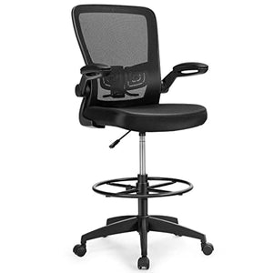 None Drafting Chair Tall Office Chair Adjustable Height w/Lumbar Support Flip Up Arms