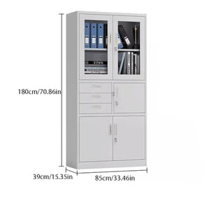 LINKIO Metal Vertical Filing Cabinet with Locks and Glass - Home/Office Printer Stand with Drawer