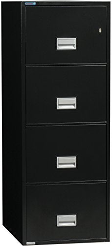 Phoenix Vertical 25 inch 4-Drawer Letter Fireproof File Cabinet with Water Seal - Black