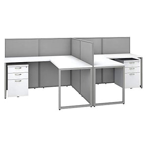 Bush Furniture Double Cubicle Desk with Filing Cabinets and Panels | Easy Office Collection 2 Person Table Workstation, 60W x 45H, Pure White