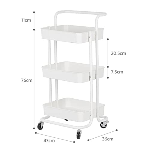 3-Tier Metal Rolling Utility Shelves Organizer Cart - White