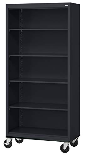 Sandusky Lee BM40361872-09 Black Steel Mobile Bookcase, 4 Adjustable Shelves, 200 lb. Per Shelf Capacity, 78" Height x 36" Width x 18" Depth