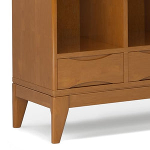 SIMPLIHOME Harper 42 Inch Mid Century Modern Cube Storage Bookcase with Drawers - Teak Brown