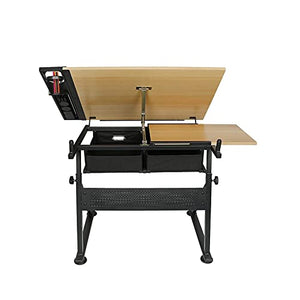 Camp Table top infinitely tiltable, 2 Drawers/Work Surfaces, Wood Look Black - Desk, Office Table, Work Table, Architect Table for Architects/Technicians (Color : A)