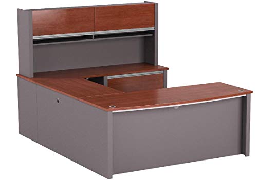 Bestar Connexion Collection, Modern L or U-Shaped Executive Office Desk with lateral File Cabinet and Hutch