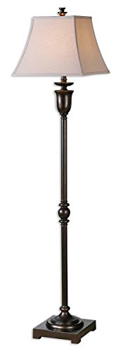 Uttermost 28251 Viggiano - One Light Floor Lamp (Set of 2), Oil Rubbed Bronze/Gold Finish with White Linen Fabric Shade