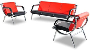 Hanmorfarbi Office Reception Sofa Set - 5-Seat Red PU Chair for Waiting Rooms, Lobbies, and Offices