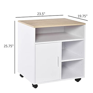 HOMCOM Printer Stand Multipurpose Moveable Filing Cabinet with Ample Inner Storage Space & 4 Easy-Rolling Wheels, White