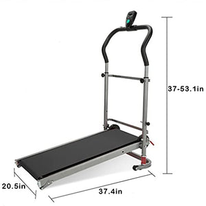 220 lbs Walking Running Treadmill with LCD Display, Compact Folding, Portability Wheels,Shock-Absorbing Folding Manual Treadmill for Home Gym Fitness Exercise(Black,USA in Stock)