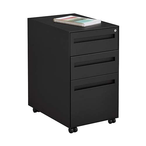 NBF Signature Series Stahl Three Drawer Mobile File Cabinet - 14" W x 20" D x 26" H - Black Steel