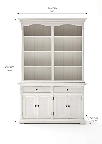 NovaSolo Provence Pure White Mahogany Wood Double Hutch with Storage, 8 Shelves and 2 Drawers