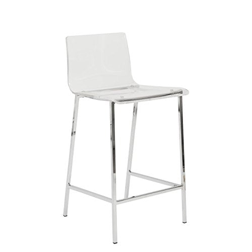 Euro Style Chloe Clear Acrylic Counter  Height Stool with Chromed Base, Set of 2