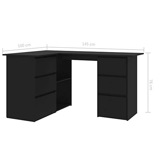 vidaXL Computer Desk, Corner Desk, Simple Style Desk,Workstation Office Desk Writing,Computer Desk with Storage Locker, Space-Saving, Easy to Assemble, 57.1"x39.4"x29.9" Chipboard