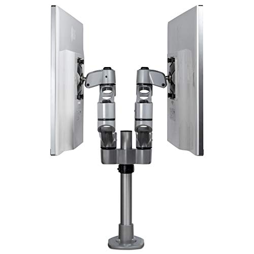 StarTech.com Desk Mount Dual Monitor Arm - Premium Articulating Monitor Arm - up to 27 VESA Mount Displays - Height Adjustable Monitor Mount - Rotate/Tilt/Swivel - Clamp/Grommet - Silver (ARMDUALPS)