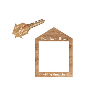 Giant Key Sold Sign For Realtors - Customized Real Estate Sold Key - Personalized Sold Sign For Marketing - Gold Realtor Sold Key Sign - Real Estate Closing Prop House Key - Bundle Bright Wood Size L