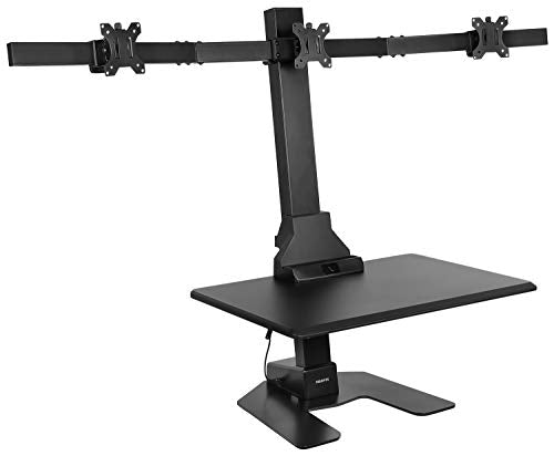 Mount-It! Triple Monitor Electric Standing Desk Converter | Height Adjustable Sit-Stand Converting Desk for Home, Office | Stand-Up Computer Workstation with Three Monitor Mount