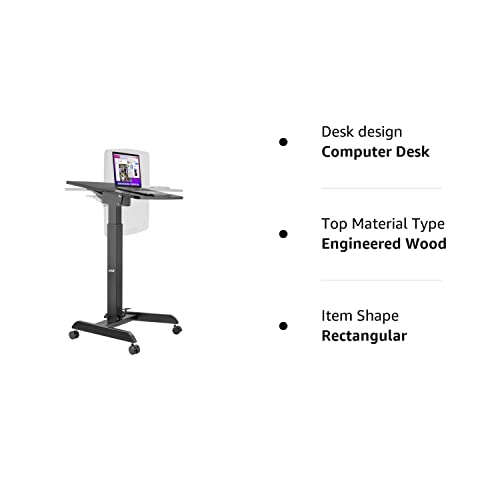 AVLT Height Adjustable Mobile Workstation with Tilting Desk - Pneumatic Standing Desk Cart
