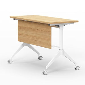 NaLoRa Flip Top Mobile Training Table with Modesty, Storage & Lockable Wheels, Modern Rectangular Folding Boardroom Desk (Color: A, Size: 120 * 60 * 75cm)