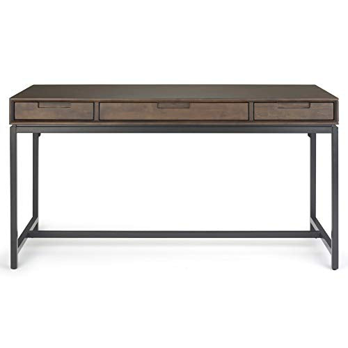 Simpli Home AXCBAN-09 Banting Solid Hardwood Modern Industrial 60 inch Wide Desk in Walnut Brown