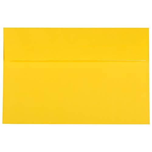 JAM PAPER A9 Colored Invitation Envelopes with Peel & Seal Closure - 5 3/4 x 8 3/4 - Yellow Recycled - Bulk 1000/Carton