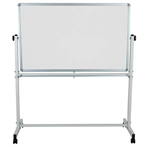 Flash Furniture HERCULES Series 53"W x 59"H Reversible Mobile Cork Bulletin Board and White Board with Pen Tray