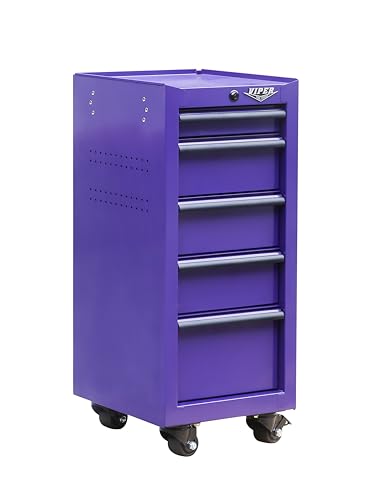 Viper Tool Storage 16-Inch 5-Drawer Rolling Steel Cart, Purple