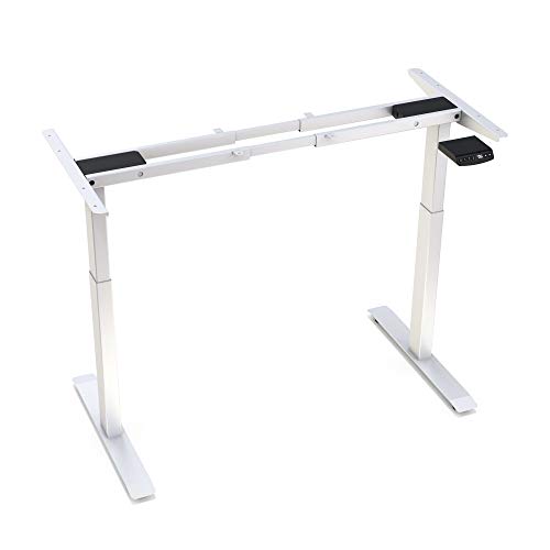 Hi5 L-Shaped (55"x33") Electric Height Adjustable Left Handed Standing Desk for Home Office Workstation (White Frame, Oak Top)