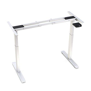 Hi5 Ez Electric Height Adjustable Standing Desk with Ergonomic Contoured Tabletop (71"x 31.50") and Dual Motor Lift System for Home Office Workstation (White Frame, Black Top)