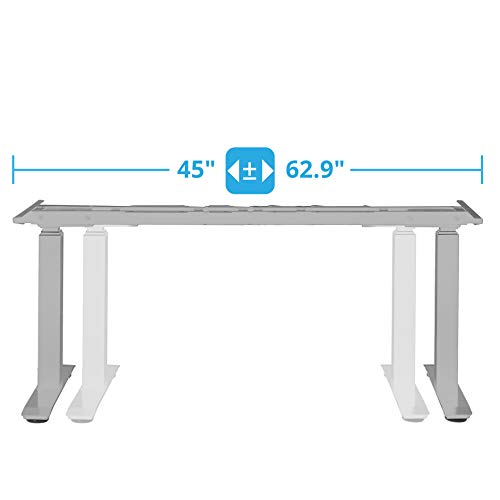 Seville Classics OFF65874 Airlift S3 Electric Height Adjustable Standing Desk Frame with 4 Memory Button LCD Controller, Extendable 45" to 62.9" W Gray