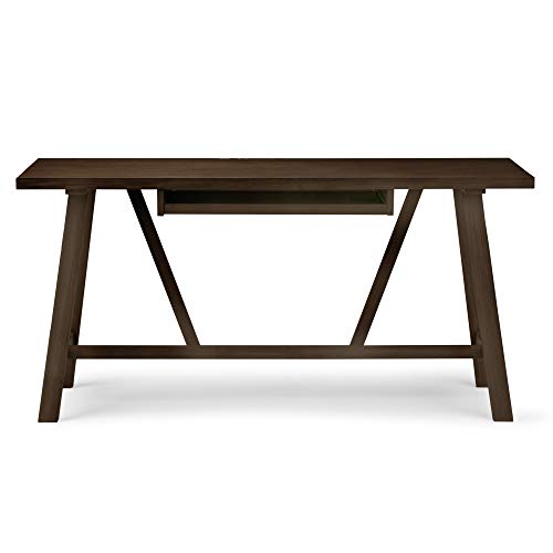 SIMPLIHOME Dylan SOLID WOOD Modern Industrial 60 inch Wide Home Office Desk, Writing Table, Workstation, Study Table Furniture in Dark Tobacco Brown