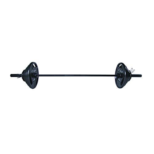 WF Athletic Supply 300 LB Cast Iron Olympic Weight Set with 7’ Olympic Bar for Muscle Toning, Strength Building, Weight Loss - Multiple Choices Available (c. Black Grip Plate Set)