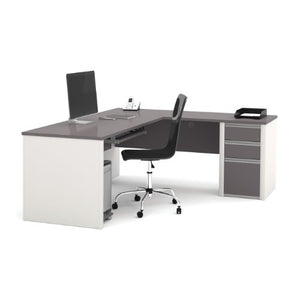 Bestar 93880-59 Connexion L Shaped Desk with Three Drawers, Slate/Sandstone