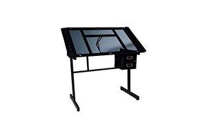 OneSpace Craft Station in Silver with Black Glass Drafting Table