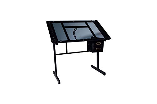 OneSpace Craft Station in Silver with Black Glass Drafting Table