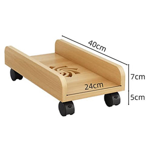 None Mobile Computer Tower Stand with Lockable Caster Wheels - Wooden Color, 40 * 24 * 12cm