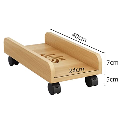 Mobile Computer Tower Stand with Lockable Caster Wheels - Wooden Color, 40 * 24 * 12cm