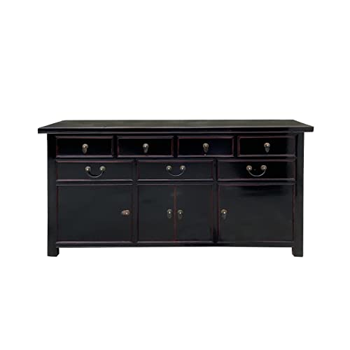 orientliving Chinese Black Lacquer 7 Drawers Sideboard Buffet Cabinet