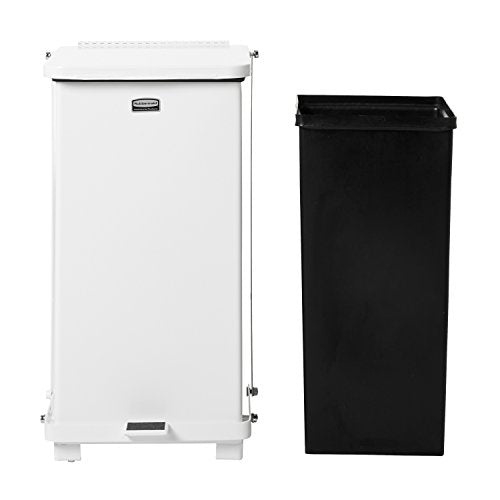 Rubbermaid Commercial Defenders Step-On Trash Can with Plastic Liner, 12 Gallon, White, FGST12EPLWH
