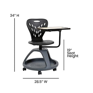 Flash Furniture Black Mobile Desk Chair with 360 Degree Tablet Rotation and Under Seat Storage Cubby