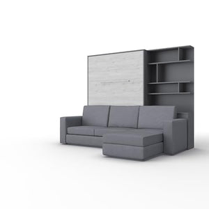 Maxima House Invento Vertical Wall Bed with Corner Sofa, Bookcase 55.1x78.7 inch (Slate Grey/White Monaco/Grey)